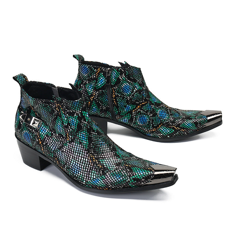 Pointed toe foreign trade bright leather boots, short-tube fashionable Korean leather shoes, export brand trendy shoes, Chelsea boots, cowhide wedges