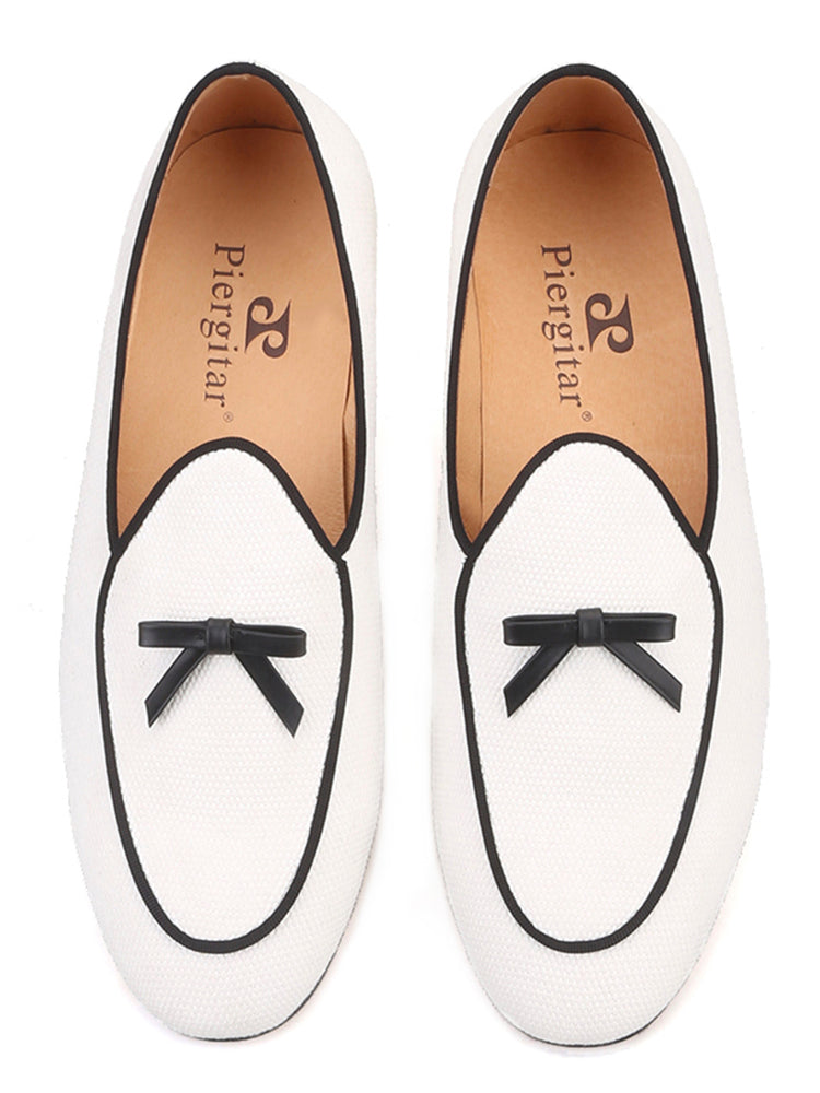 British style handmade men's slip-on canvas loafers wedding party style trendy formal shoes with genuine leather lining