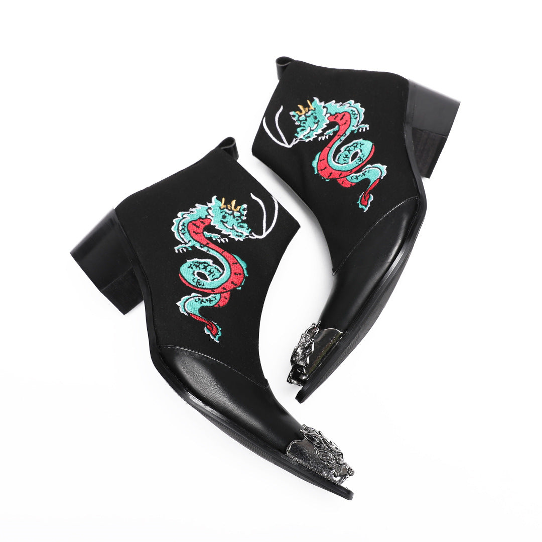 Men's Leather Boots – Embroidered, Retro – Style 94