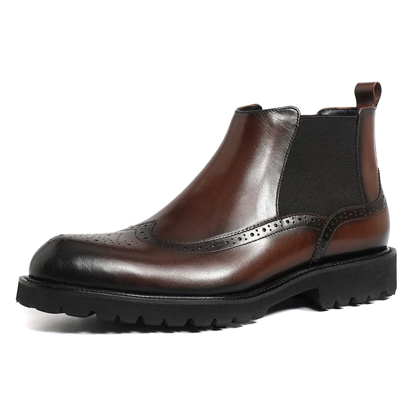 Men's Genuine Leather Chelsea Boots, Pointed Toe, Glossy
