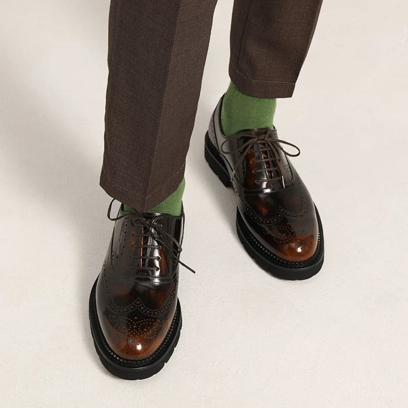 Men's Genuine Leather Oxford Shoes, Thick Sole, Glossy