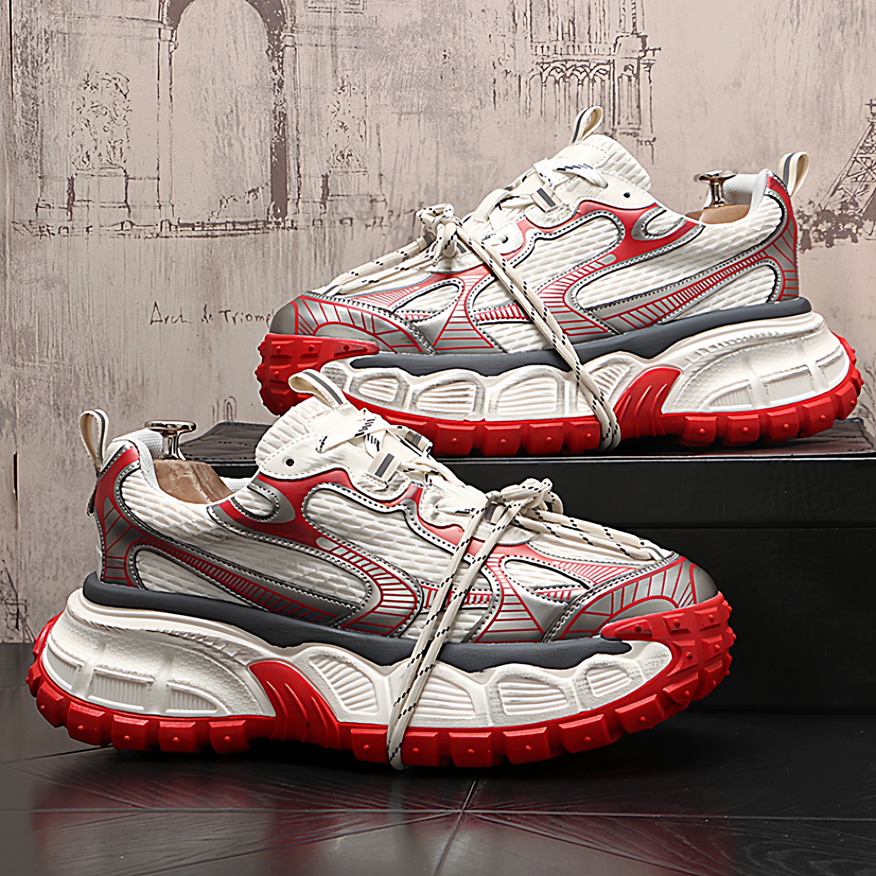 Men's Height-Increasing Mesh Korean Style Retro Distressed Casual Dad Shoes