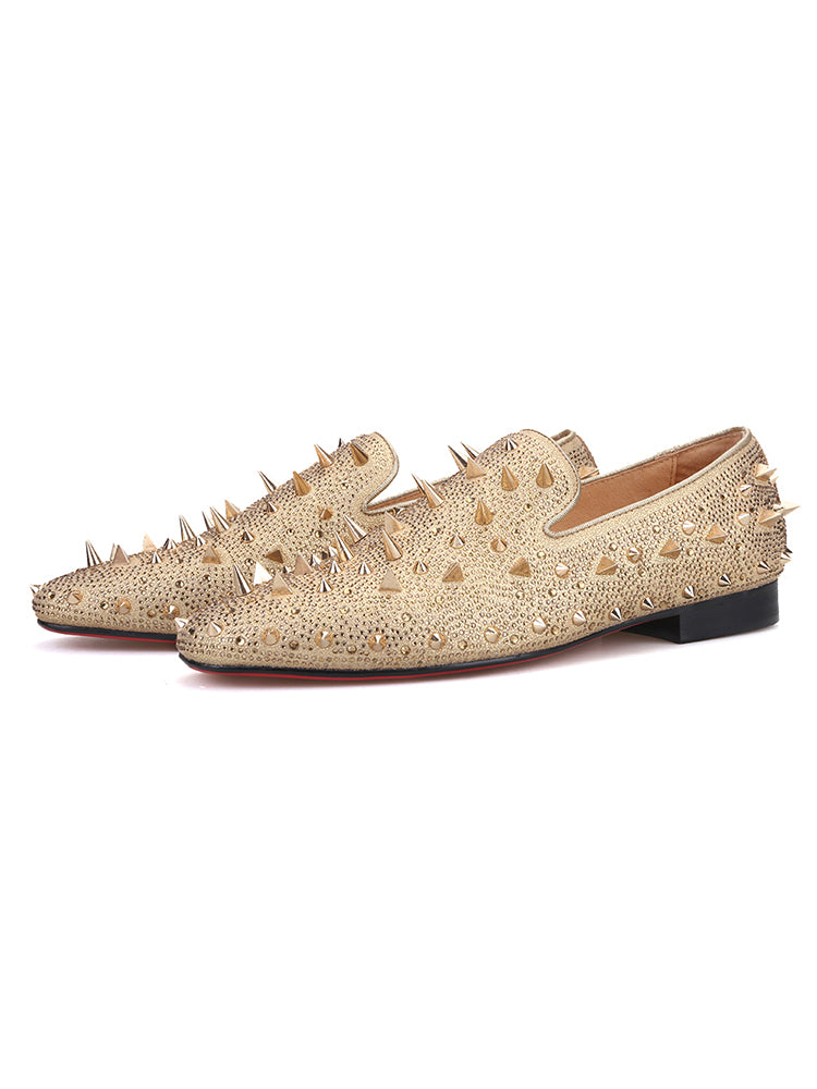 New gold and silver hot diamond tip rivets trendy set of feet men's loafers European and American big-name nightclub party trendy low-top shoes