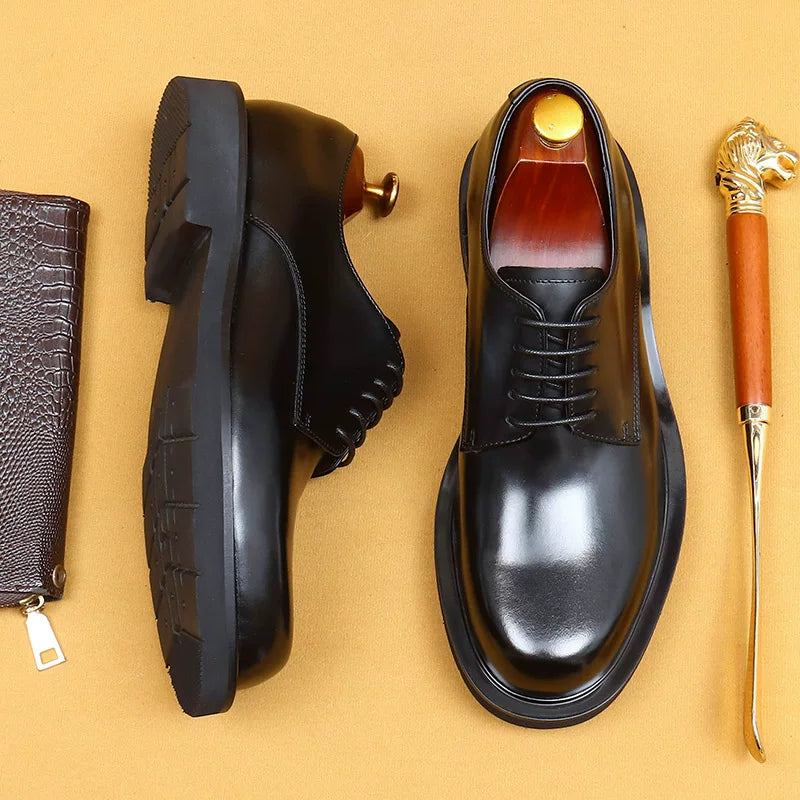 Men's Genuine Leather Derby Shoes, Round Toe, British Style