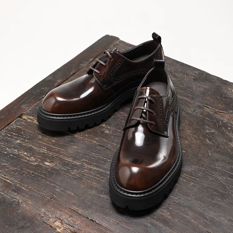 Men's Genuine Leather Derby Shoes, Height Increasing, Thick Sole