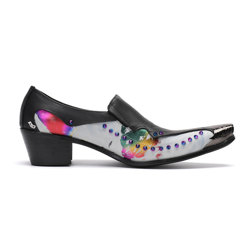 New arrival European men's shoes slip-on loafers Korean style printed low-top shoes youth men's breathable pointed leather shoes