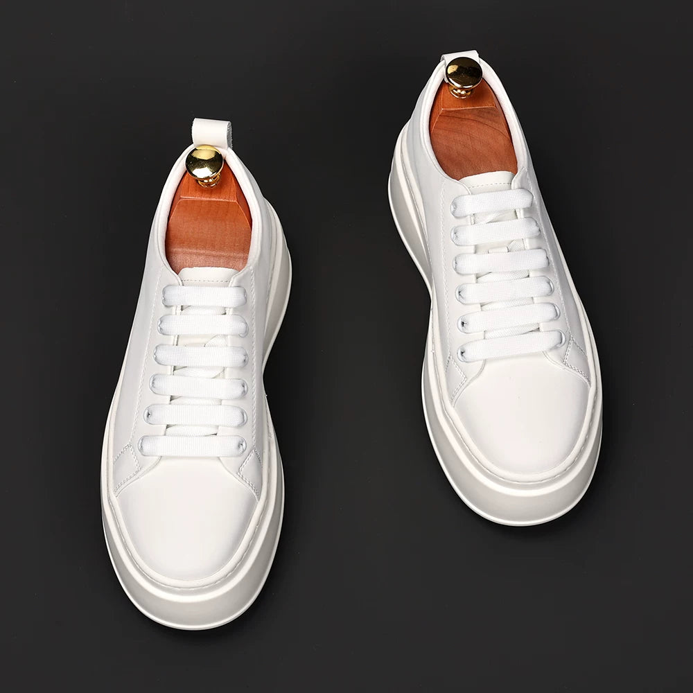 Men's White Skate Shoes, Height Increasing, Thick Sole