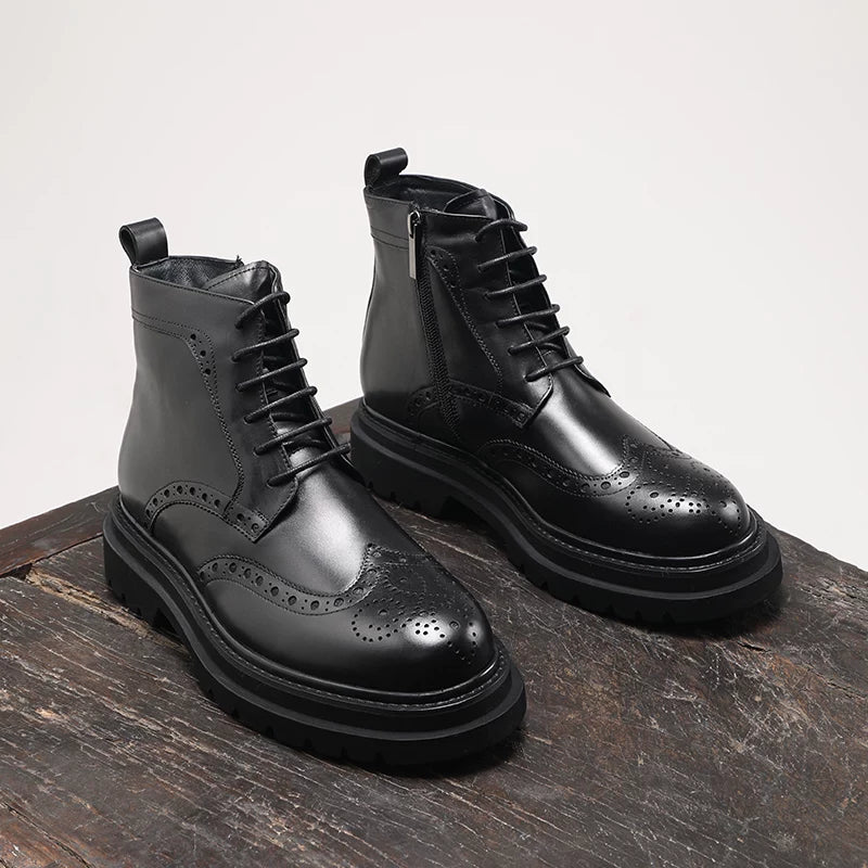 Men's Genuine Leather Martin Boots, Height Increasing, Thick Sole