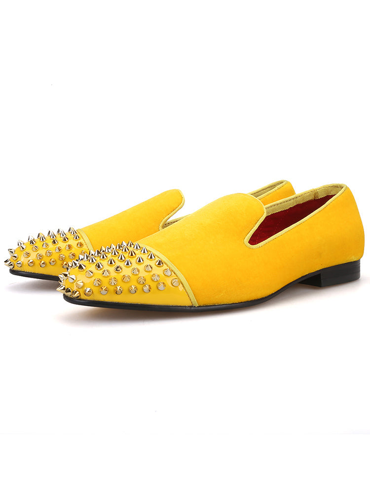 New Patent Leather Rivet Men's Velvet Loafers British Trendy Low-top Shoes Slip-on Shoes Men's Lazy Shoes