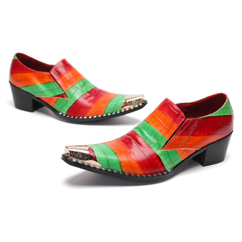 Men's Red Leather Loafers – British Style, Height Increasing