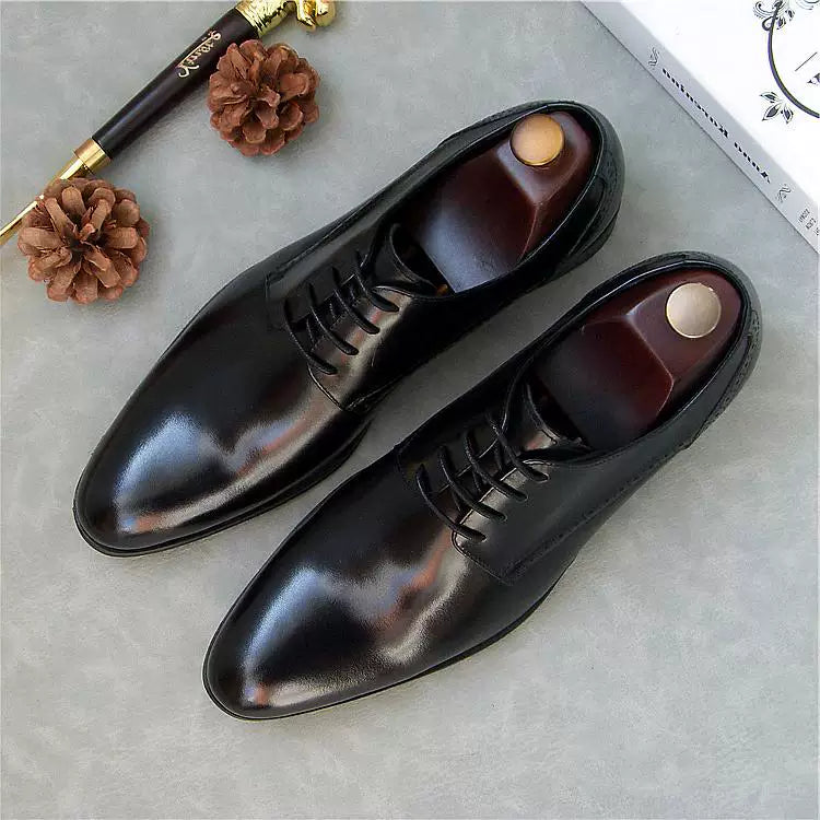 Men's Genuine Leather Derby Shoes, Pointed Toe, Lace-Up