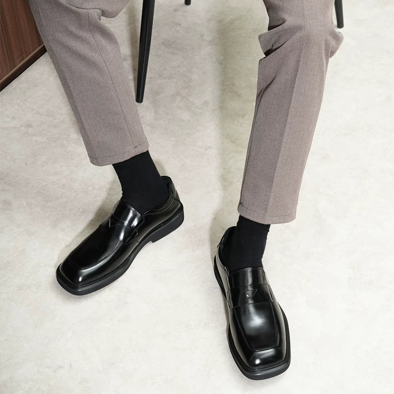 Men's Genuine Leather Loafers, Square Toe, Slip-On