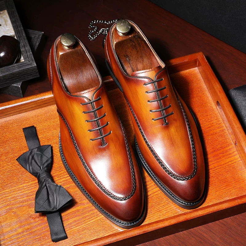 Men's Brown Genuine Leather Leather Shoes, Handmade, Pointed Toe