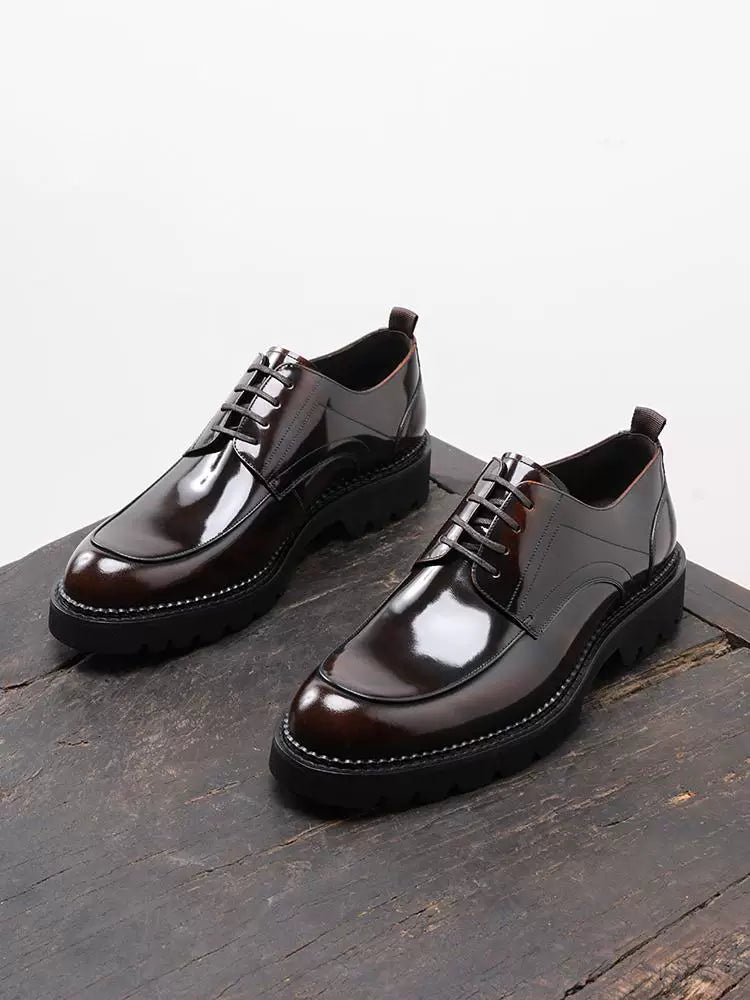 Men's Genuine Leather Derby Shoes, Height Increasing, Thick Sole