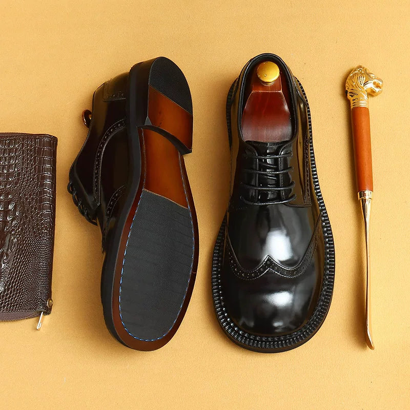 Men's Genuine Leather Leather Shoes, Round Toe, Glossy