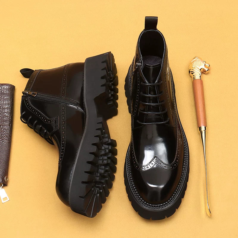 Men's Genuine Leather Martin Boots, Thick Sole, British Style
