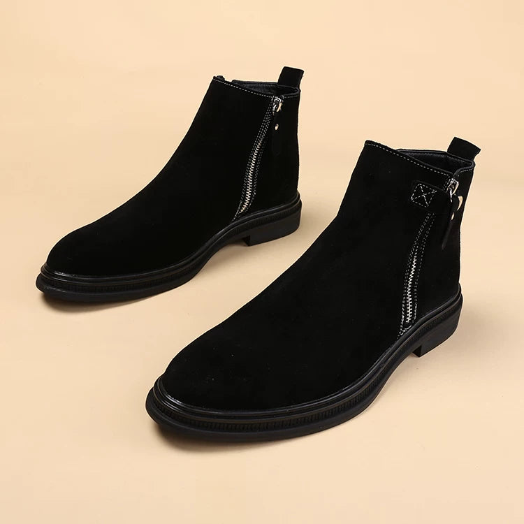 Men's Genuine Leather Martin Boots, Height Increasing, Pointed Toe