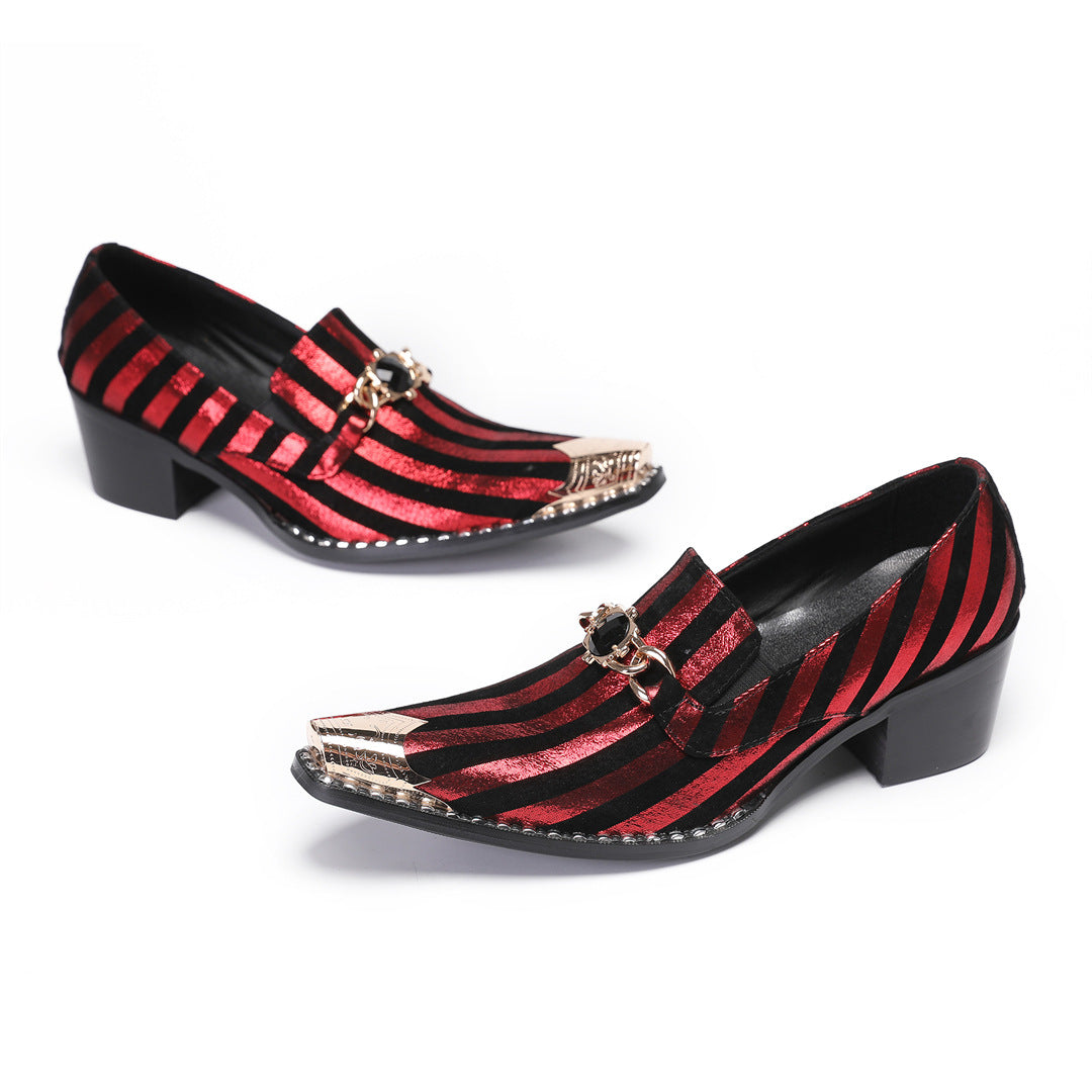 Men's Red Leather Derby Formal Shoes – Pointed Toe, Business