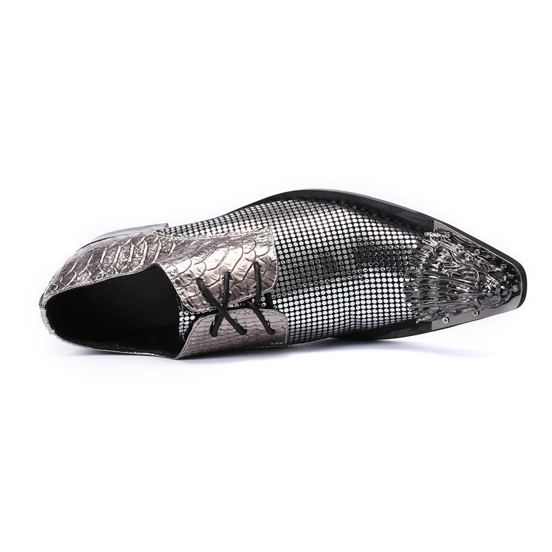 Leather shoes men's formal business high-end sense British casual inner heightening men's summer silver suit wedding groom's shoes