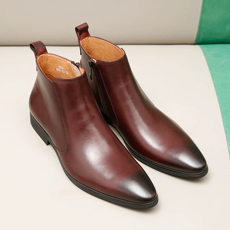 Men's Genuine Leather Martin Boots, Pointed Toe, British Style