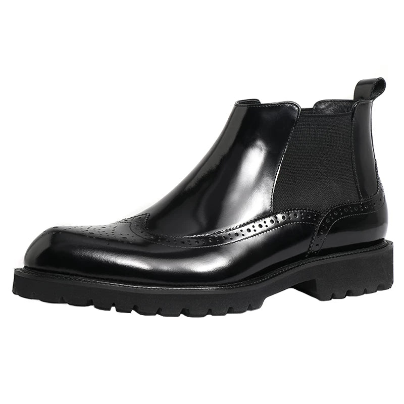 Men's Genuine Leather Chelsea Boots, Pointed Toe, Glossy