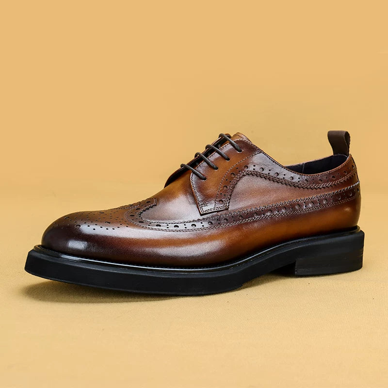 Men's Brown Genuine Leather Leather Shoes, Height Increasing, Thick Sole