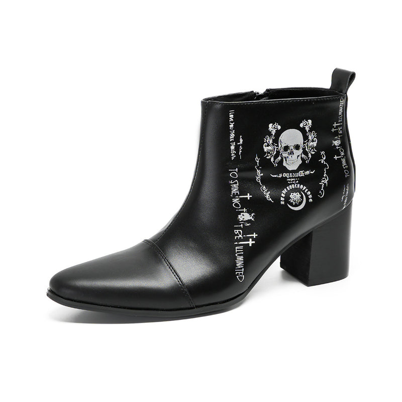 Men's Black Leather Boots, Height Increasing
