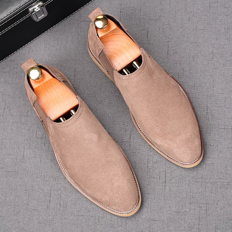 Men's Genuine Leather Chelsea Boots, Height Increasing, Slip-On