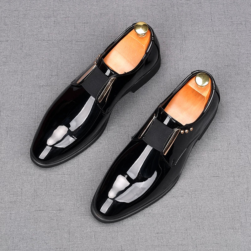 Men's Patent Leather Loafers, Height Increasing, Pointed Toe