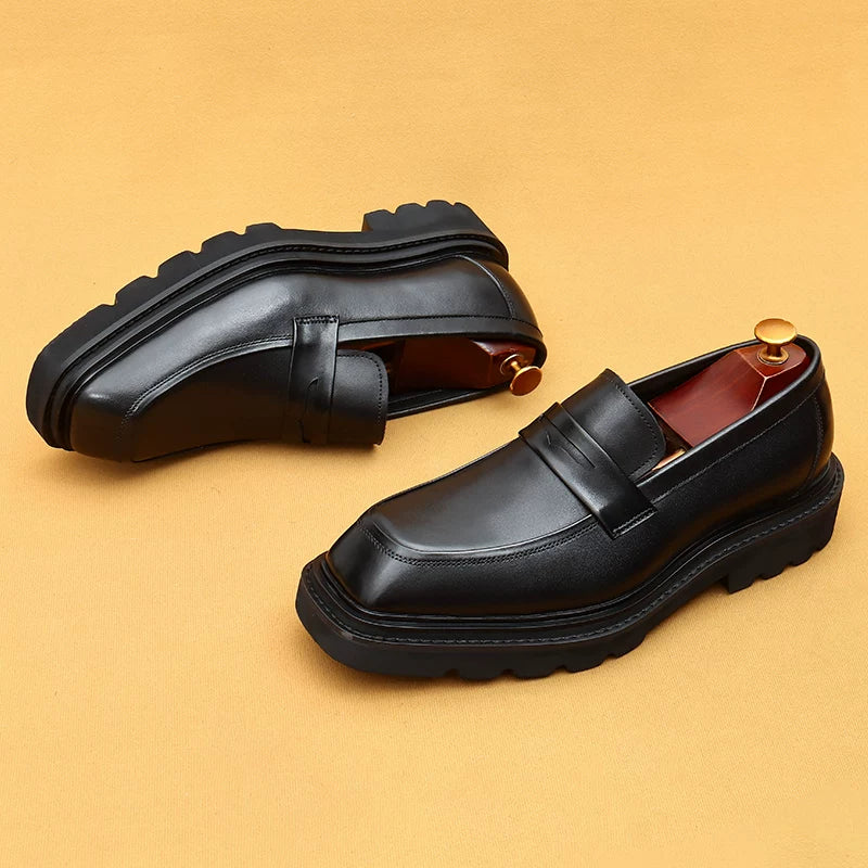 Men's Genuine Leather Loafers, Height Increasing, Thick Sole
