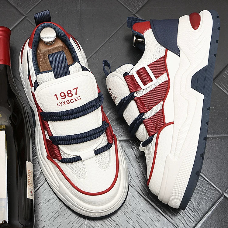 Men's New Height-Increasing Platform Lace-Up Korean Style Color-Block Dad Shoes