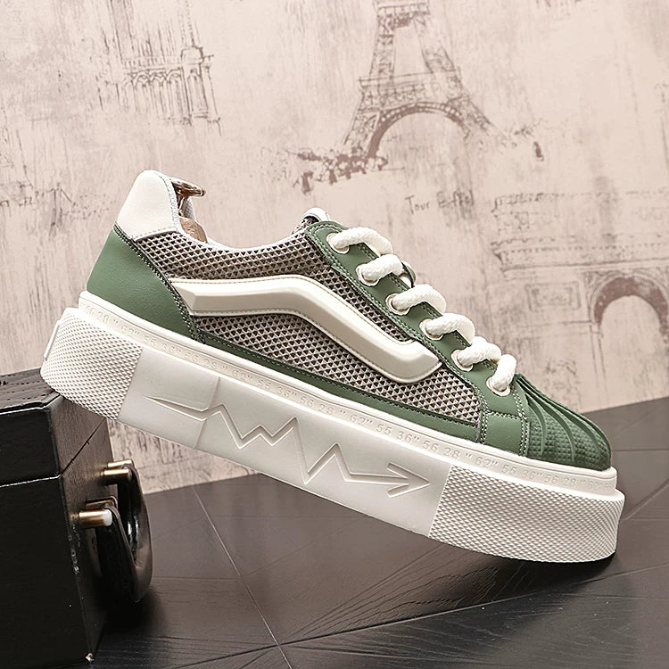 Men's Platform Breathable Mesh Low-Top Shell-Toe Skate Shoes Summer New