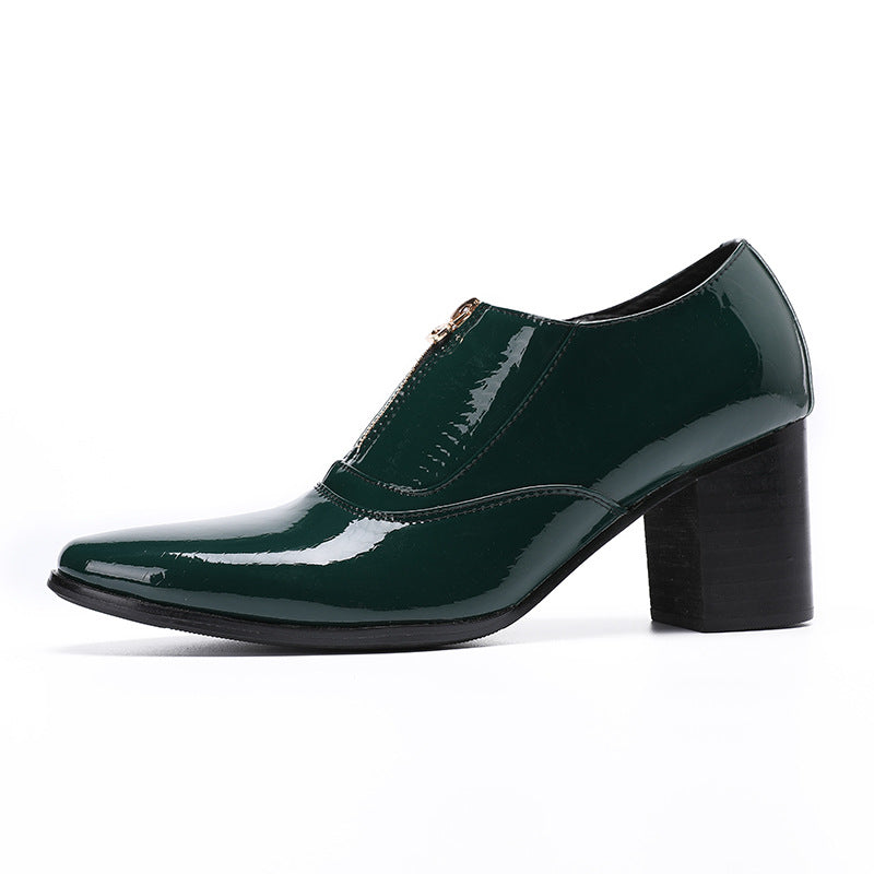Pointed leather shoes men's British thick-soled casual derby shoes men's formal business low-top Martin boots heightening shoes