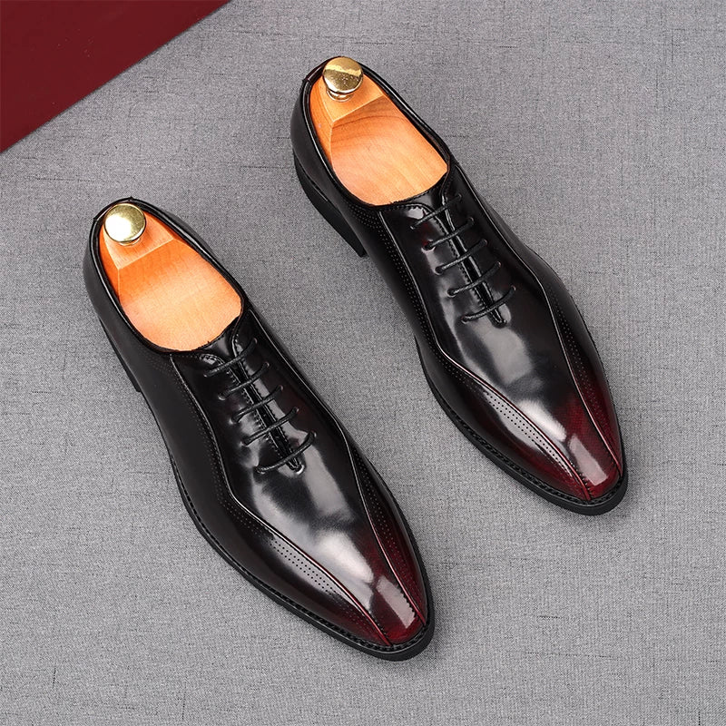 Men's Patent Leather Derby Shoes, Height Increasing, Pointed Toe