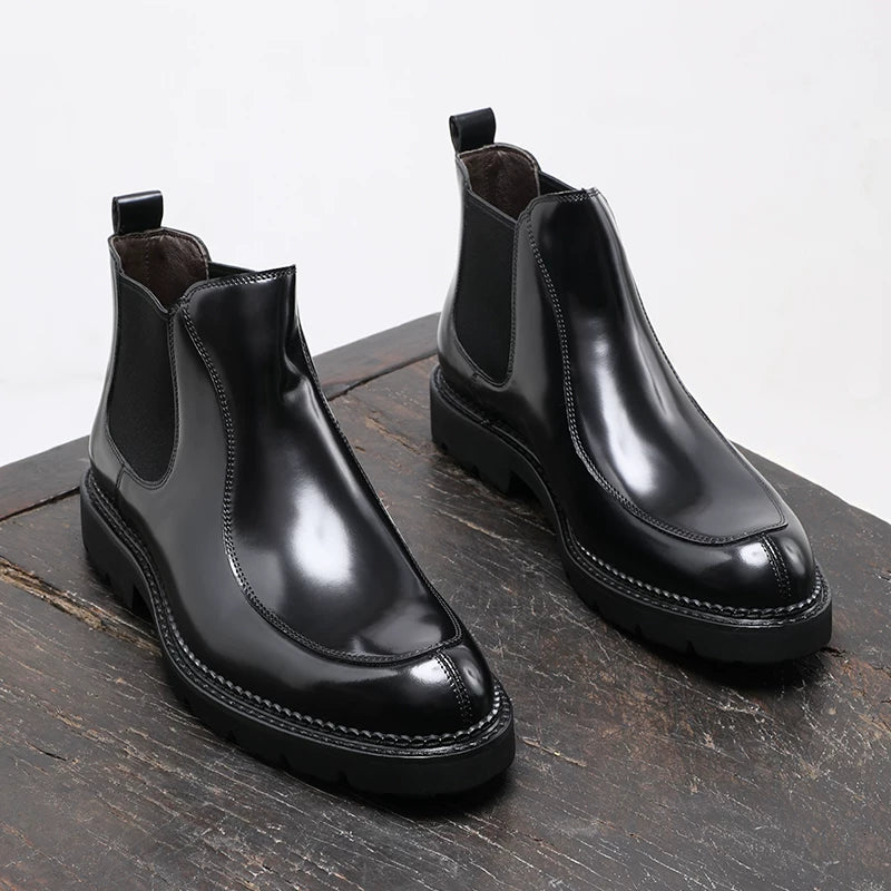 Men's Genuine Leather Chelsea Boots, Thick Sole, British Style