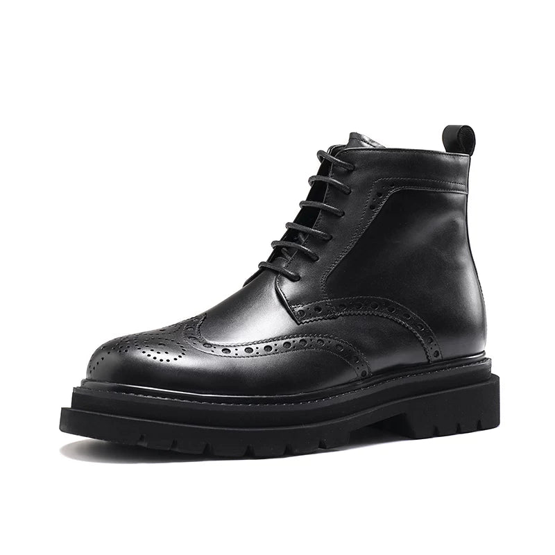 Men's Genuine Leather Martin Boots, Height Increasing, Thick Sole