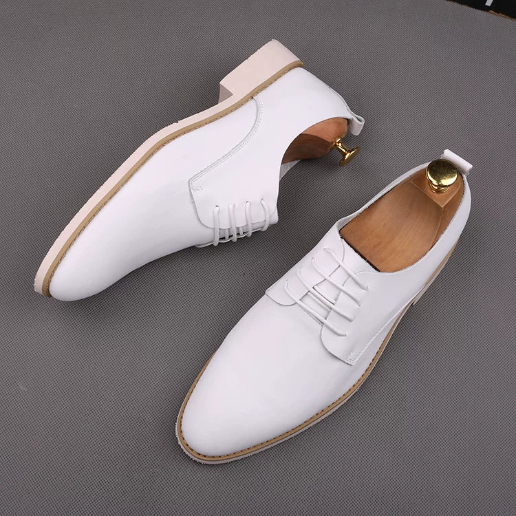 Men's White Genuine Leather Leather Shoes, Height Increasing, Breathable