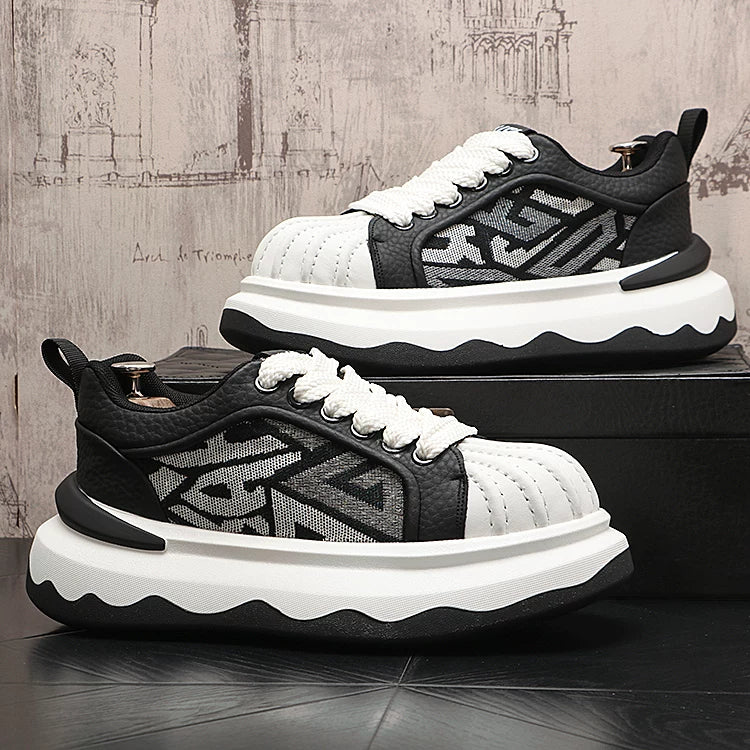 Men's 2026 New Platform Lace-Up Low-Top Color-Block Casual Skate Shoes