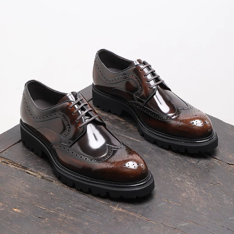 Men's Genuine Leather Derby Shoes, Height Increasing, Thick Sole