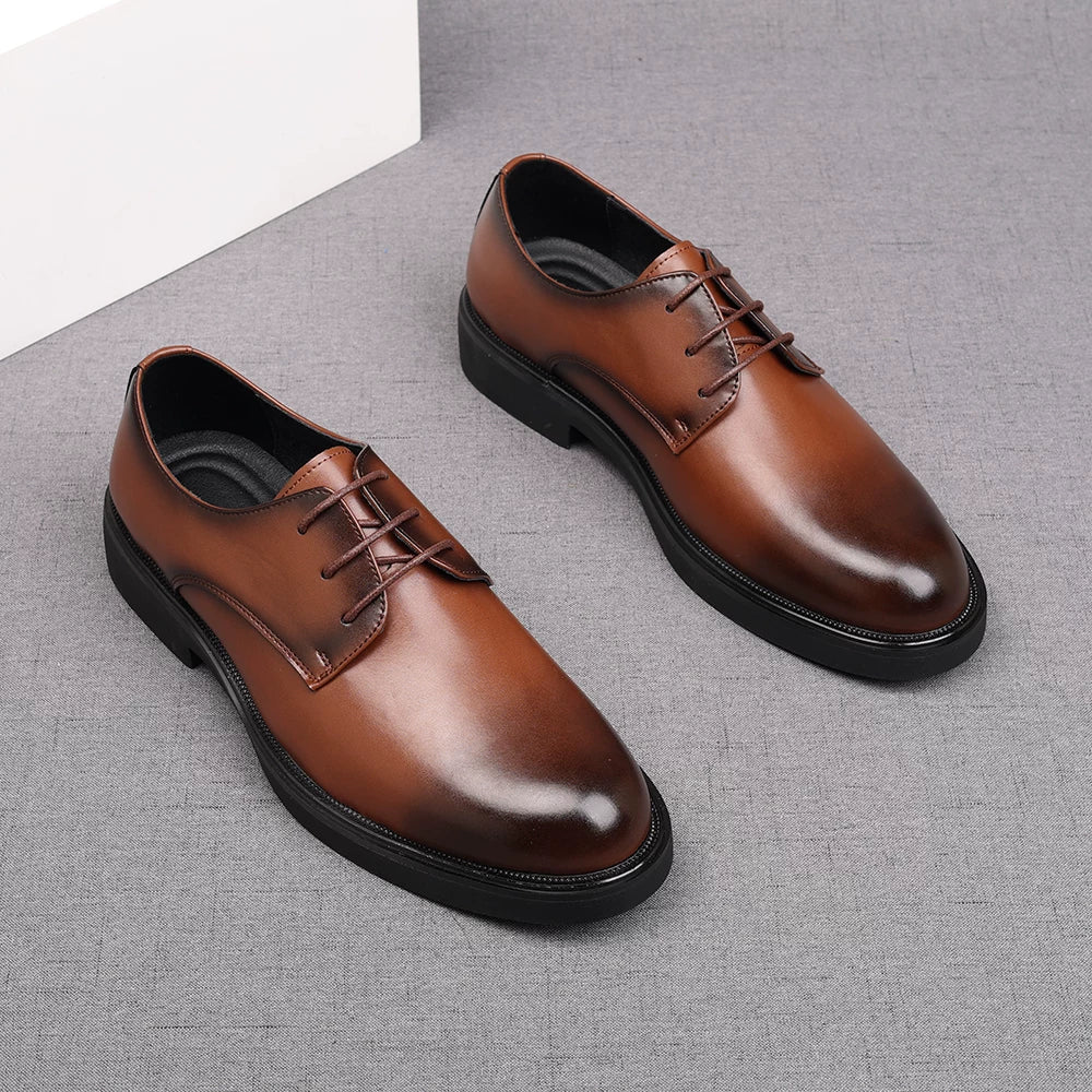 Men's Brown Derby Shoes, Height Increasing, Thick Sole