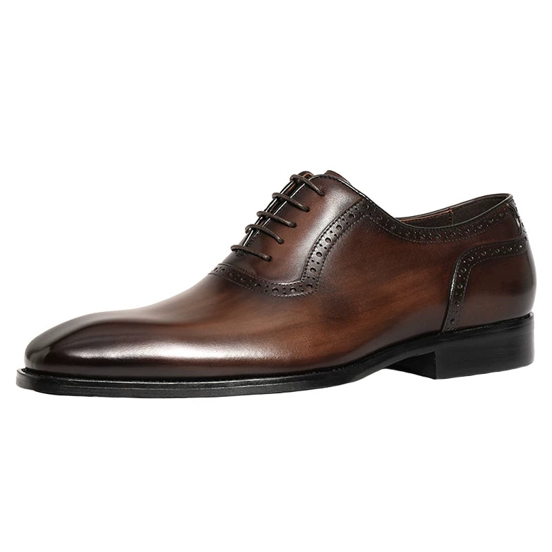 Men's Brown Genuine Leather Oxford Shoes, Handmade, Square Toe