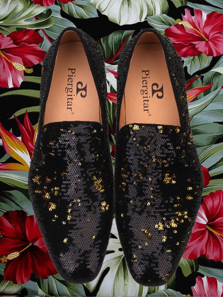 New European and American prom party style luxury two-color beaded men's loafers one-legged red-soled slip-ons
