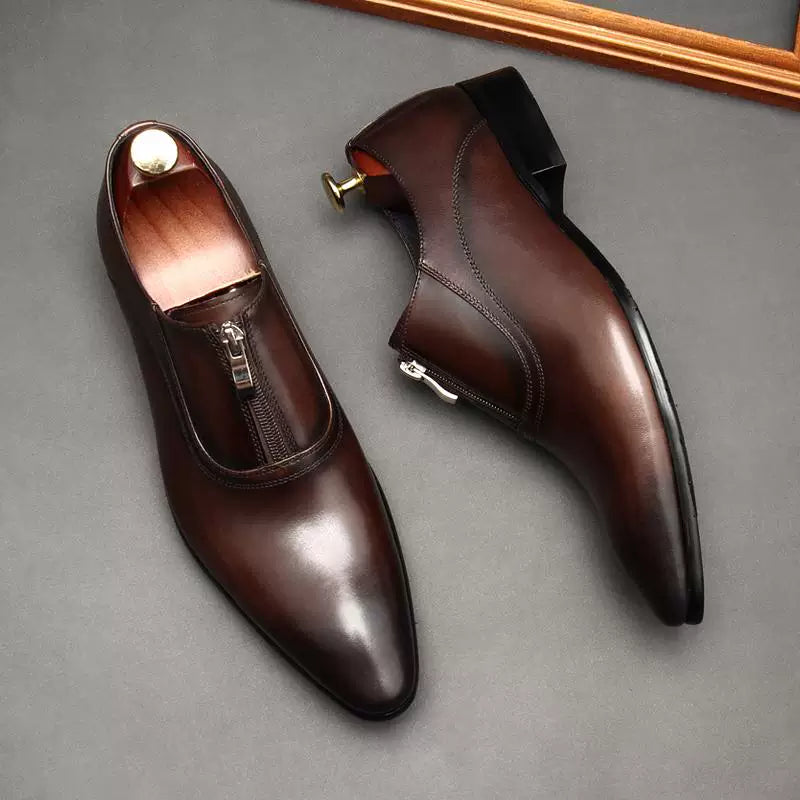 Men's Genuine Leather Wedding Shoes, Pointed Toe, British Style