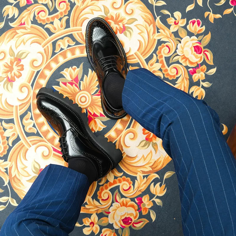 Men's Genuine Leather Derby Shoes, Height Increasing, Thick Sole