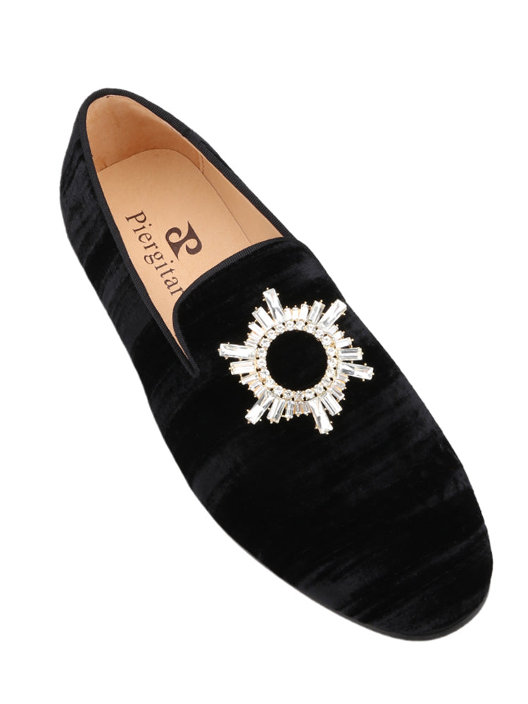 New imported gold diamond velvet men's slip-on loafers handmade rhinestone buckle casual formal shoes wedding party