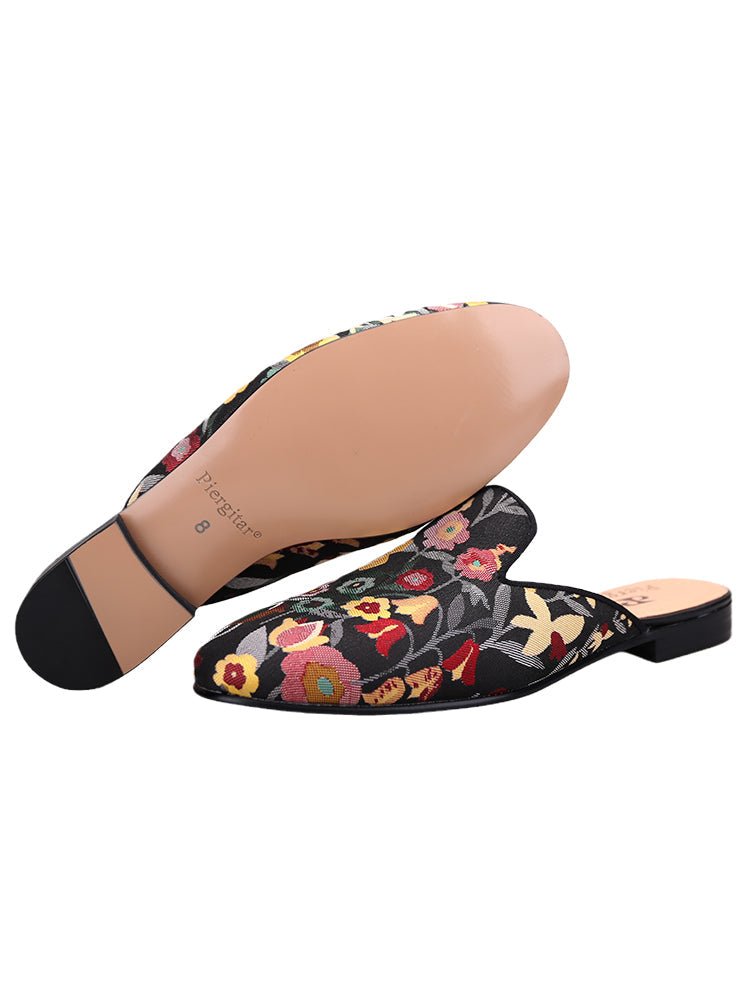Japanese imported fabrics colorful floral jacquard cloth men's mule shoes breathable leather lining summer toe-toe slippers for men
