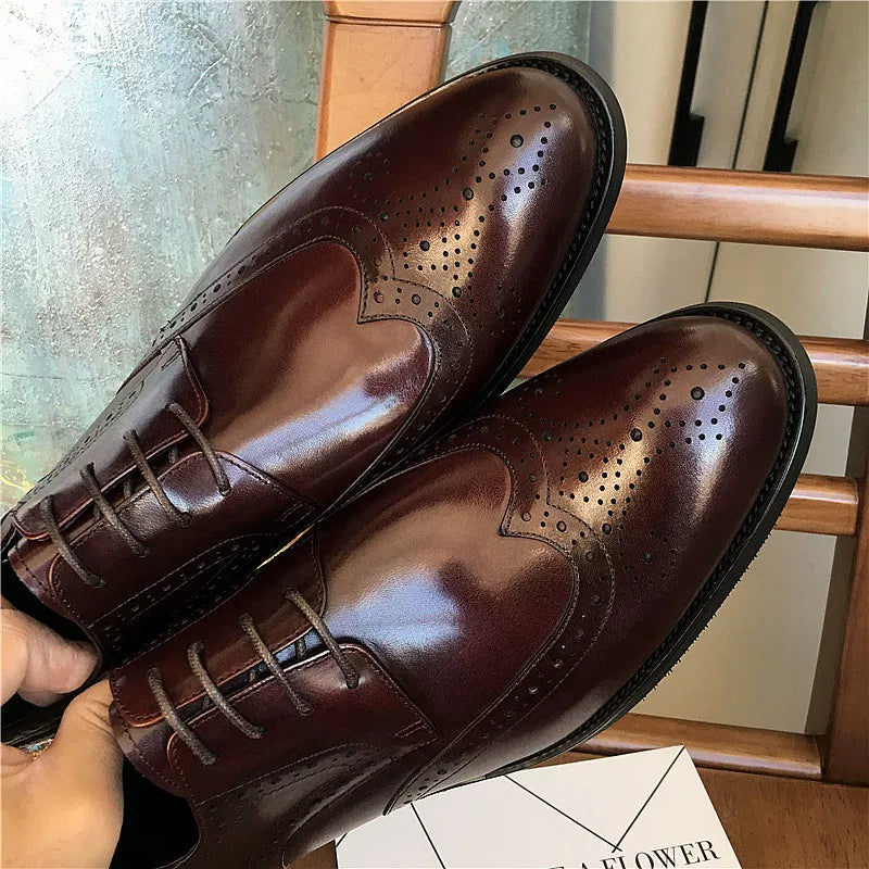 Men's Genuine Leather Wedding Shoes, Pointed Toe, British Style