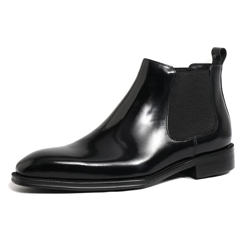 Men's Genuine Leather Chelsea Boots, Handmade, Square Toe