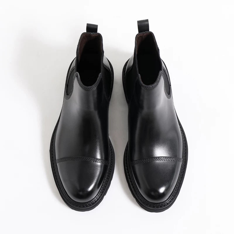 Men's Genuine Leather Chelsea Boots, Thick Sole, Handmade