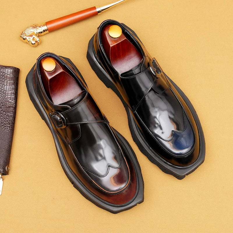 Men's Genuine Leather Leather Shoes, Height Increasing, Thick Sole